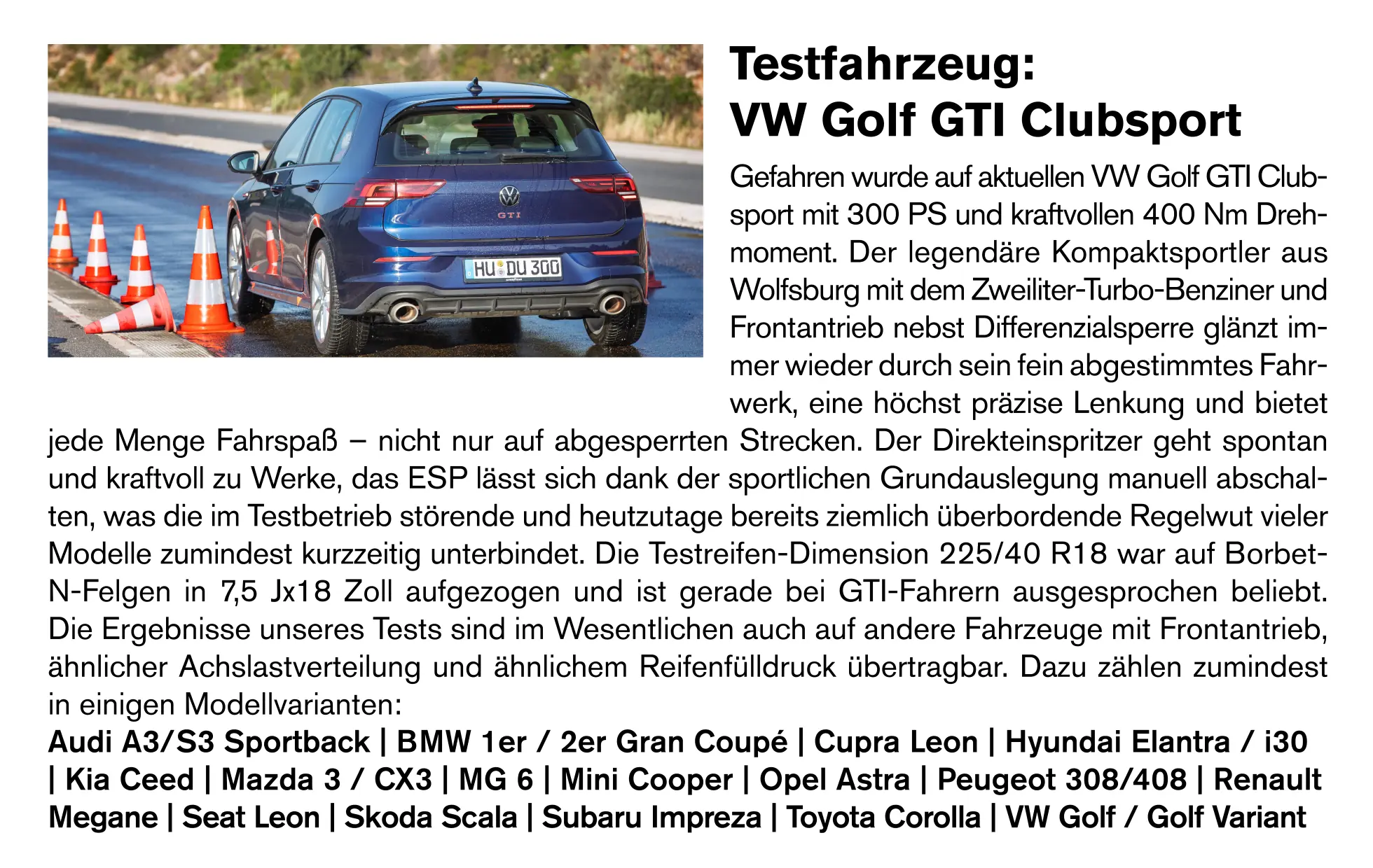 Ganzjahresreifentest 2026 – Testfahrzeug