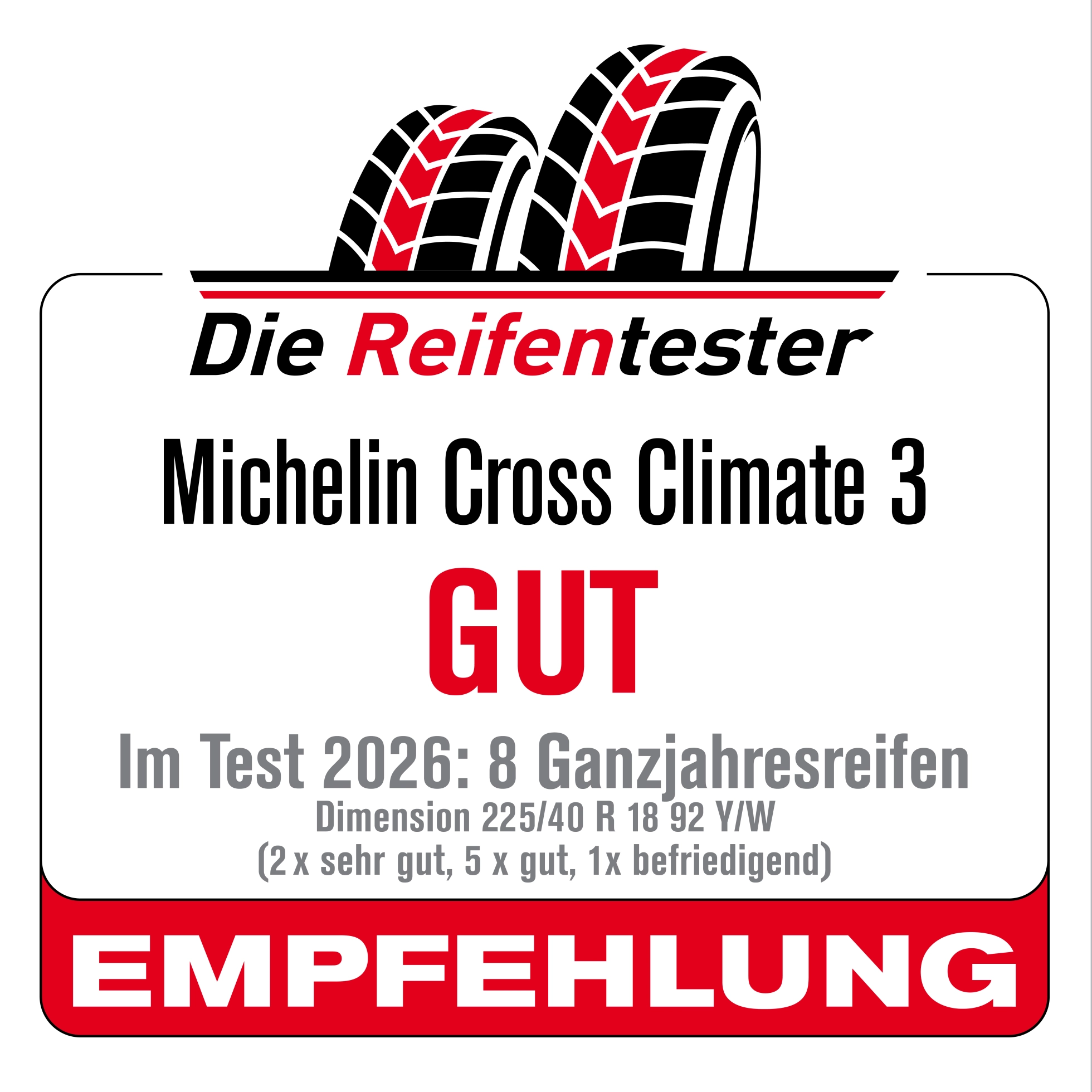 Reifentester-Testsiegel Michelin CrossClimate 3
